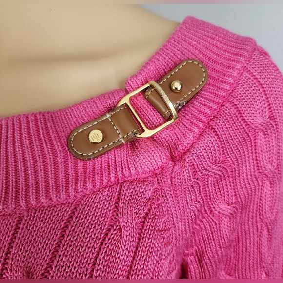 Lauren Ralph Lauren Pink Cable Knit Buckle Detail Sweater Size Small - Picture 5 of 11
